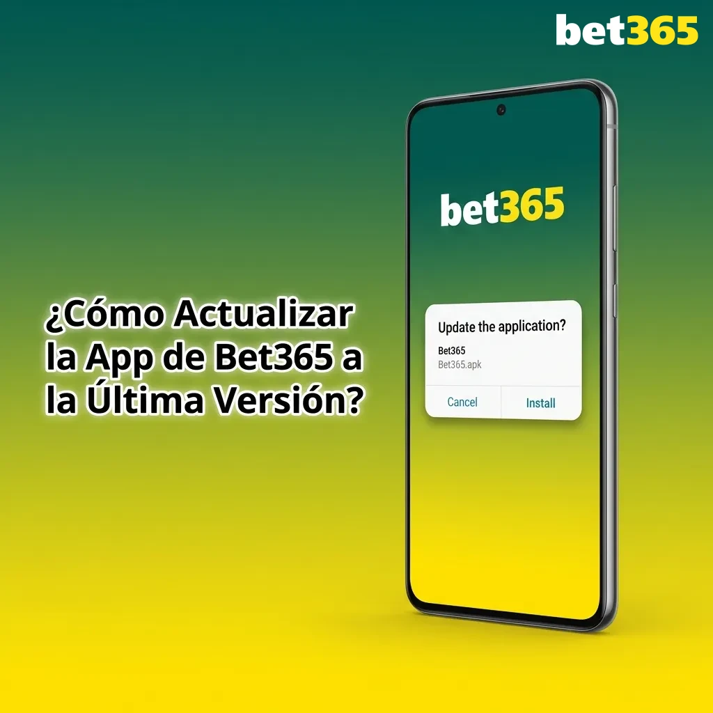 Smartphone displaying Bet365 app update notification with download button and version information on screen