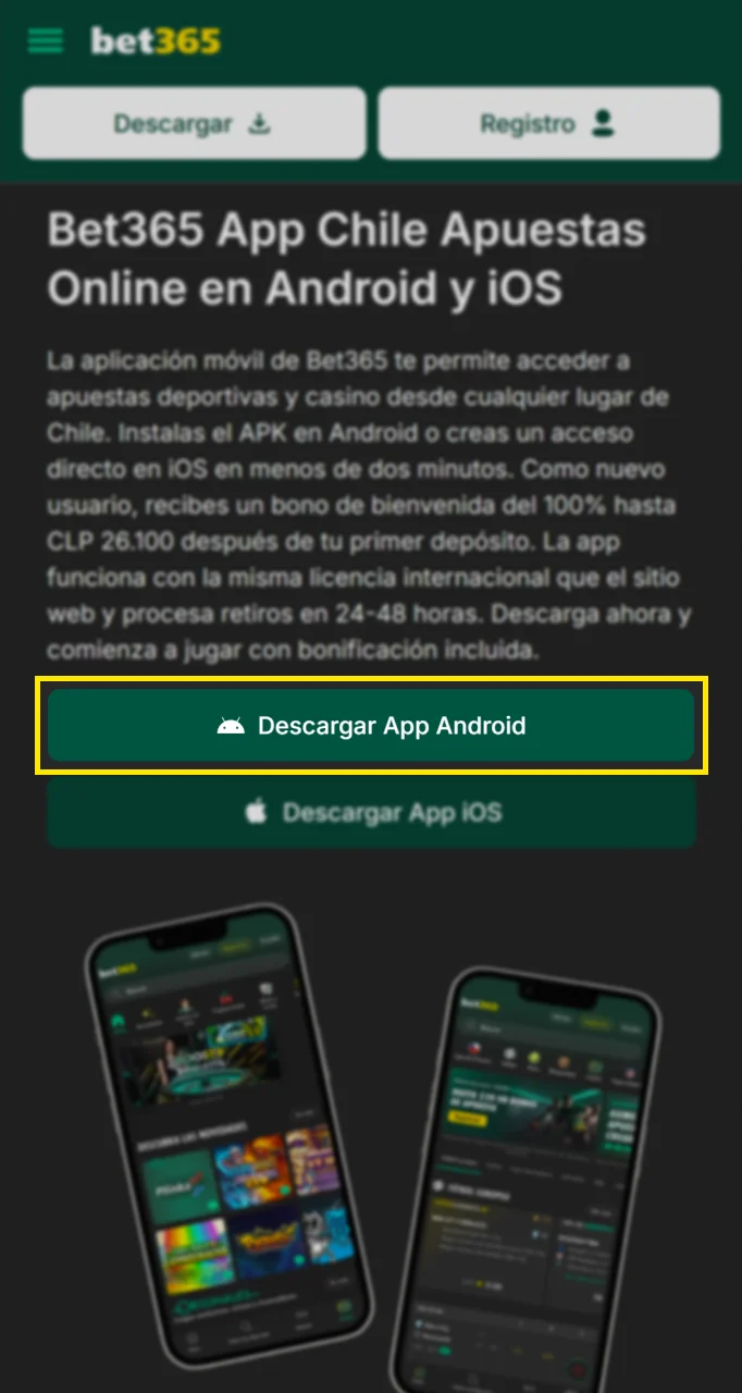 Haga clic en descargar para Android para instalar la aplicación Bet365.