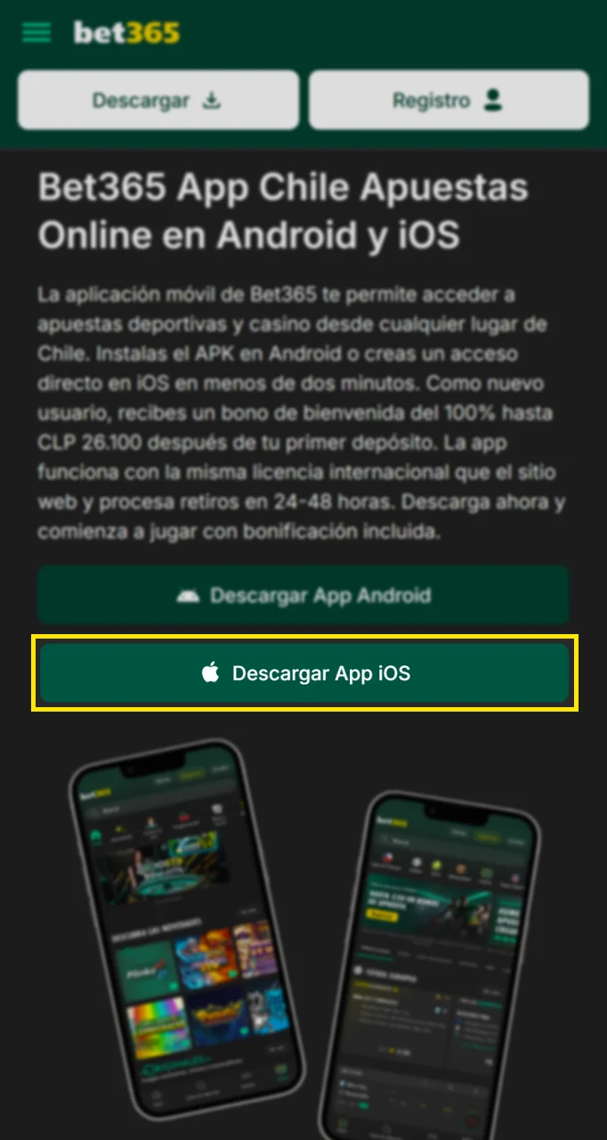 Comience a instalar la aplicación Bet365 haciendo clic en descargar para iOS.