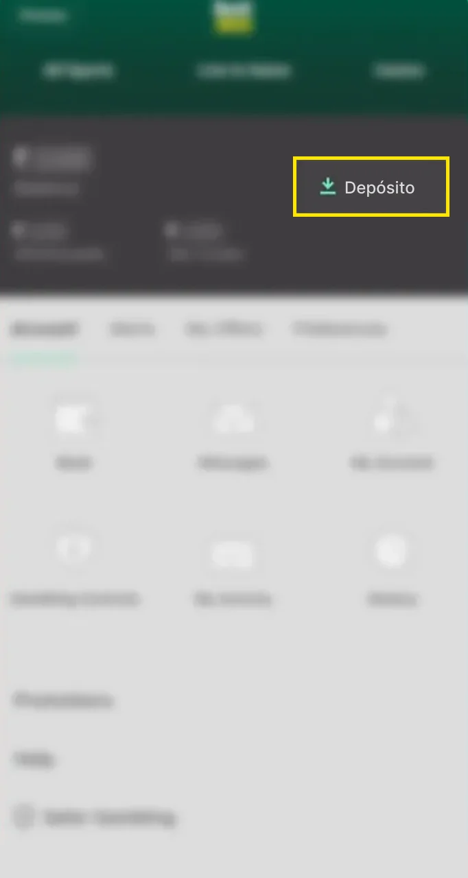 Seleccione el botón Depósito en su cuenta personal en el sitio web de la casa de apuestas Bet365.