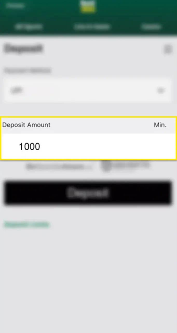 Introduzca la cantidad con la que desea recargar su cuenta Bet365.