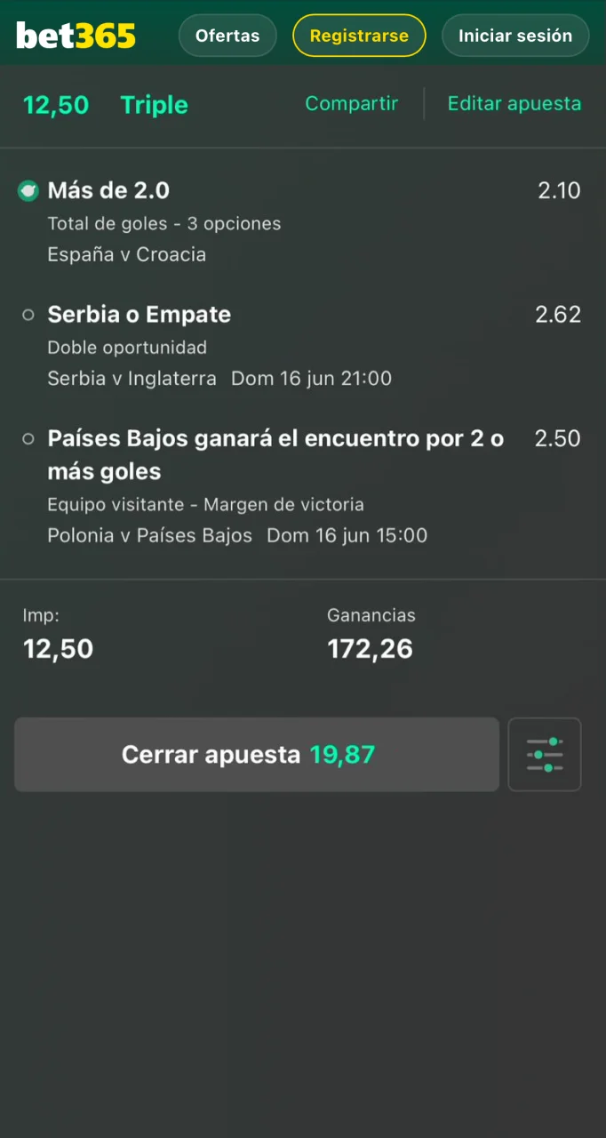 Comprueba el importe y confirma que deseas realizar una apuesta en la web de Bet365.