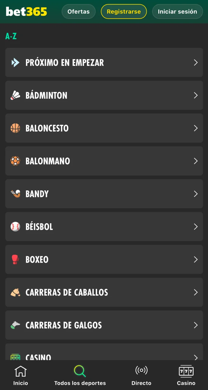 Seleccione un evento en el sitio web de la casa de apuestas Bet365.