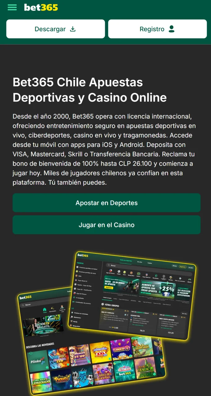 Haga clic en el botón y vaya al sitio web de la casa de apuestas Bet365 para comenzar a realizar apuestas.