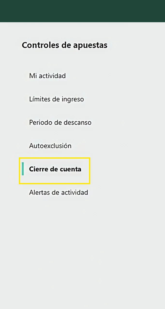 Vaya a la sección de cierre de cuenta en el sitio web de Bet365.