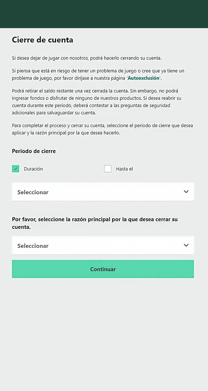 Confirme que desea cerrar permanentemente su cuenta en el sitio web de Bet365.