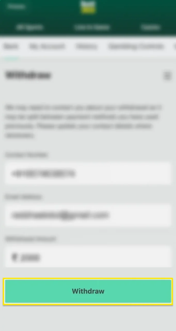 Confirme su retiro de su cuenta Bet365.