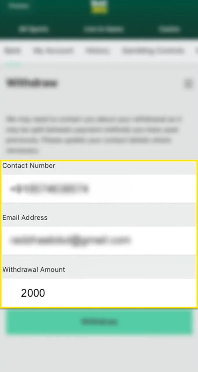 Introduzca la cantidad que desea retirar de su cuenta Bet365.