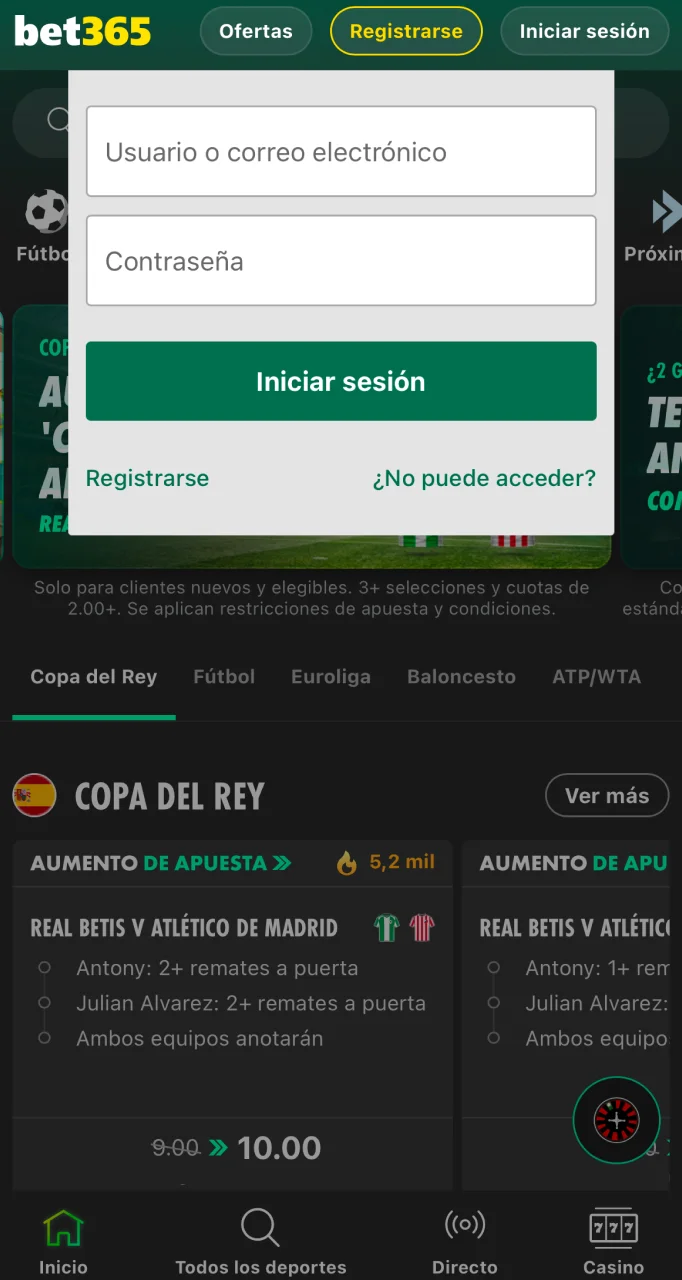 Inicie sesión en su cuenta de Bet365 para retirar fondos de su cuenta de juego.