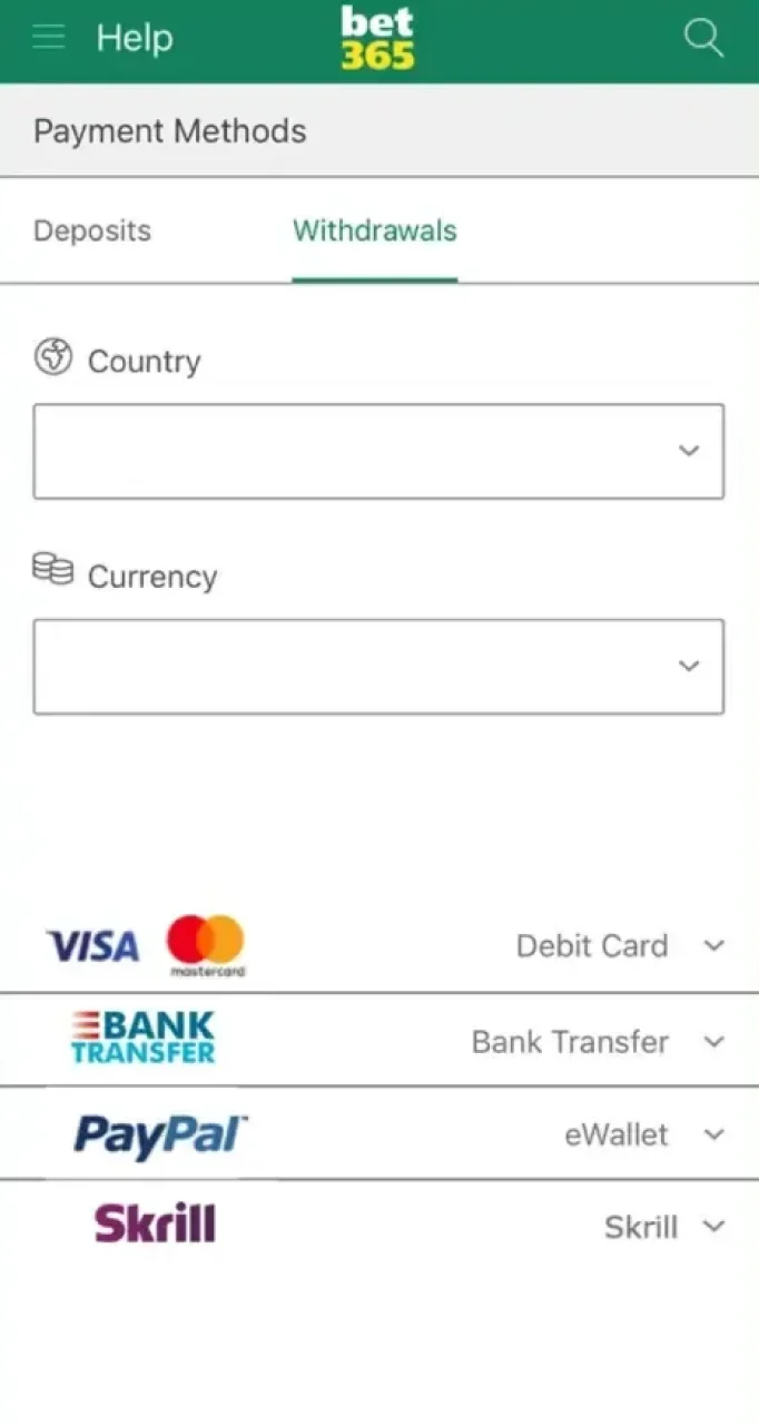Elija un método de retiro conveniente entre los disponibles en el sitio web oficial de Bet365.